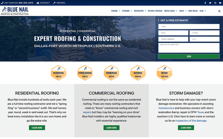 Blue Nail Roofing Website Design